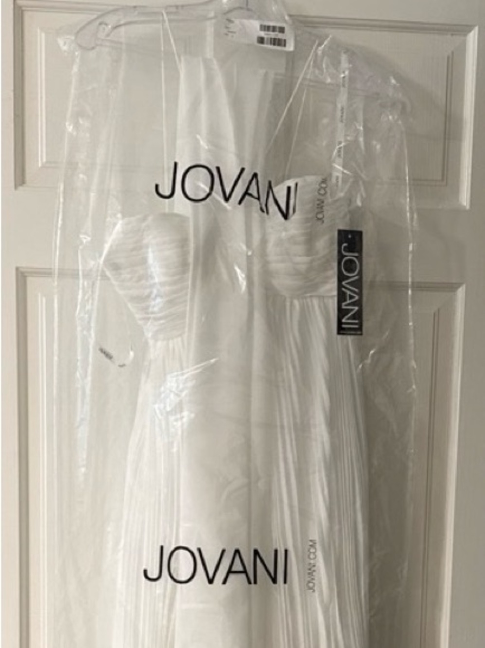 Jovani White Strapless Pleated Bridal Gown